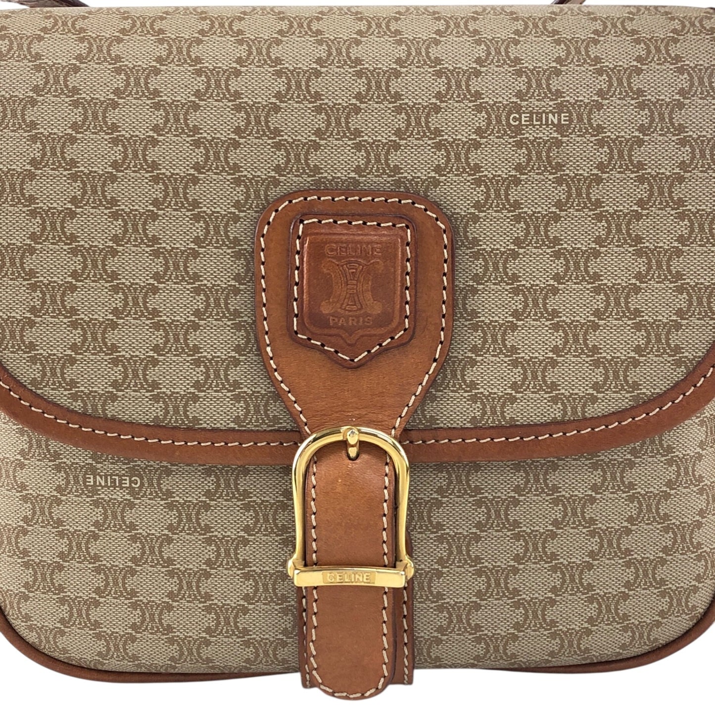 CELINE Macadam Front Buckle  Shoulder bag Beige Vintage nnbcwv