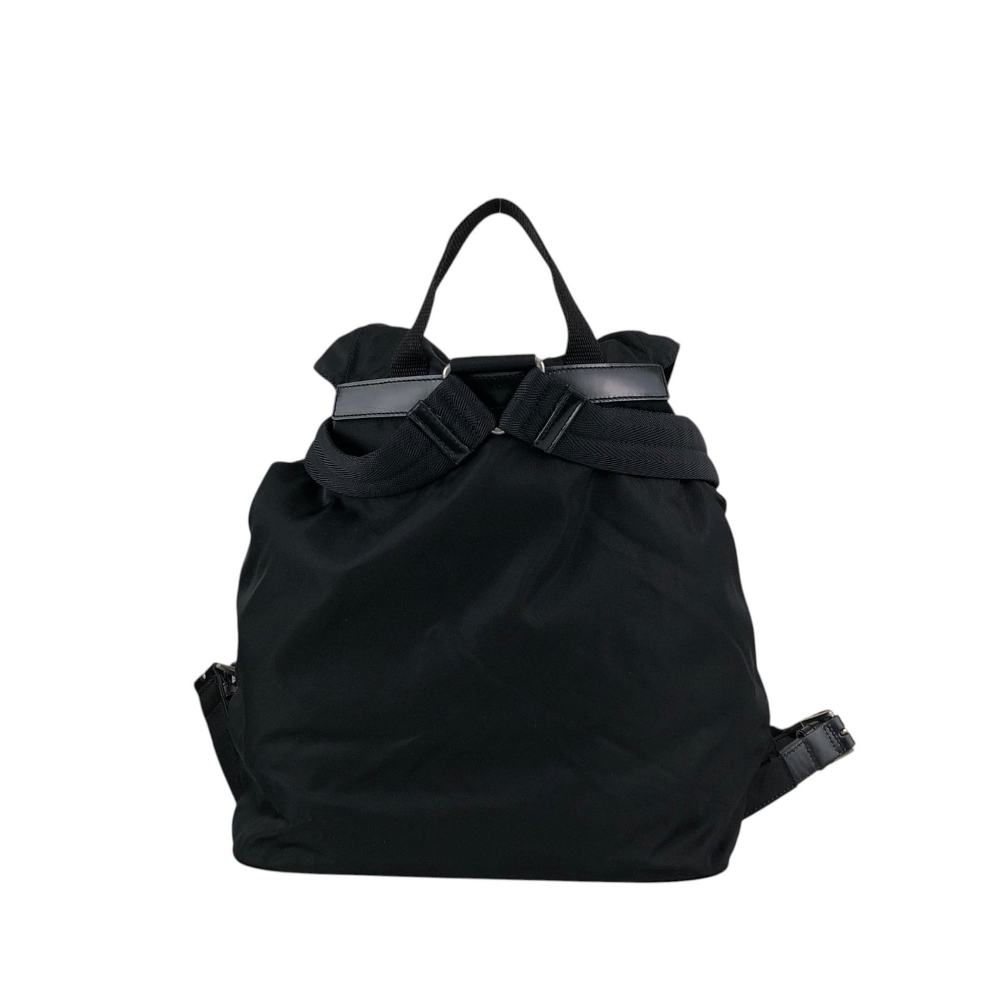 PRADA Tessuto Triangle Logo Front Buckle Backpack Black Vintage ue56ys