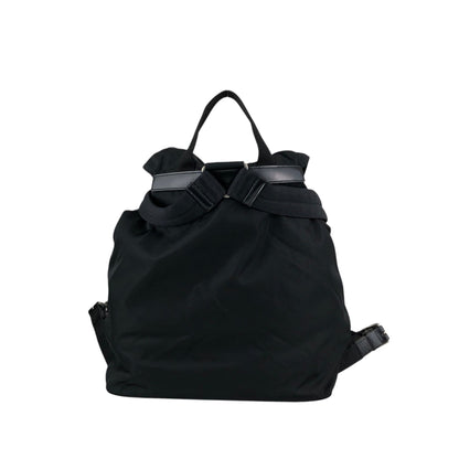 PRADA Tessuto Triangle Logo Front Buckle Backpack Black Vintage ue56ys
