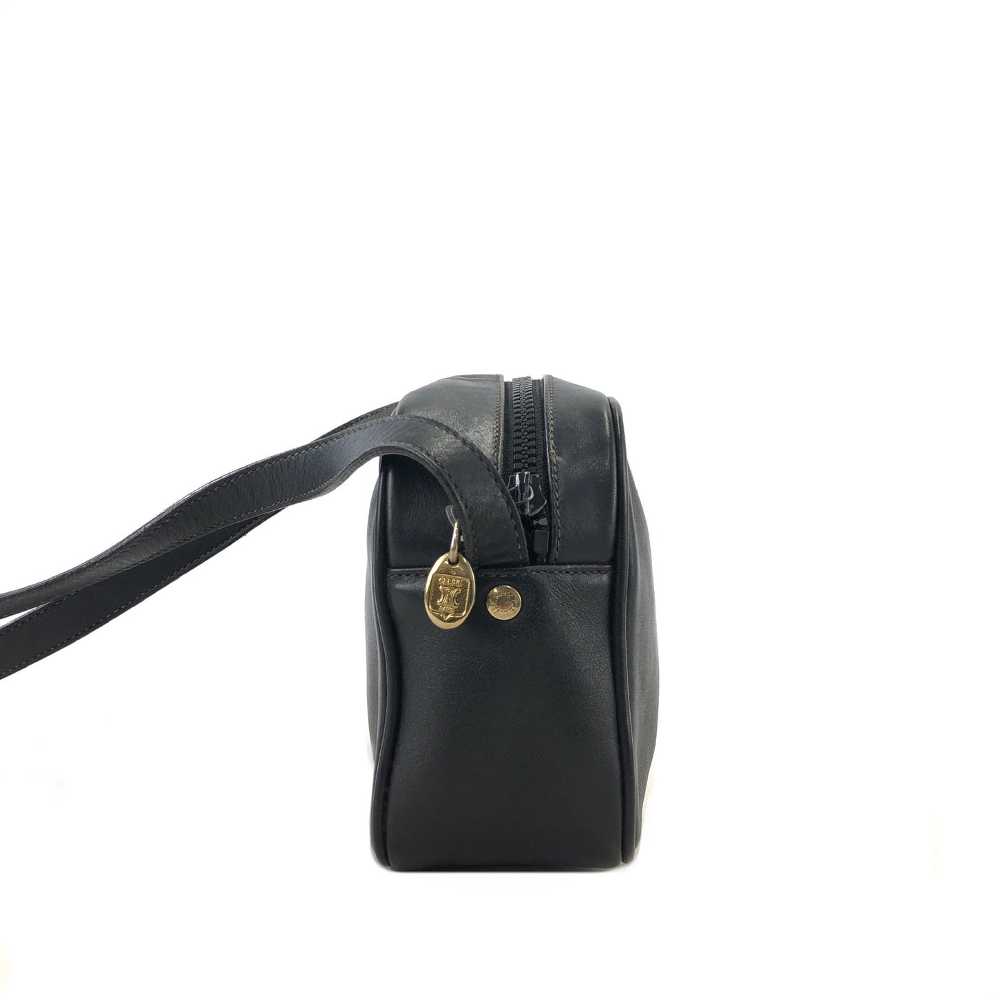 CELINE Triomphe Leather Shoulder bag Black Vintage 3cscb7