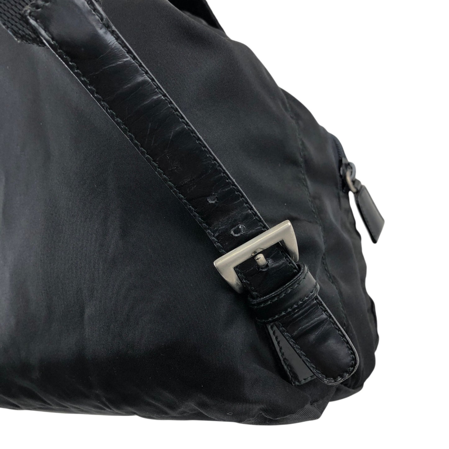 PRADA Tessuto Triangle Logo Front Buckle Backpack Black Vintage 3nkejc