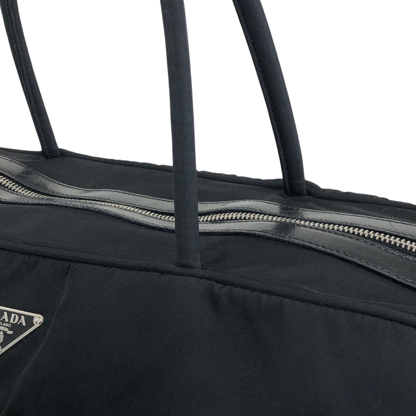 PRADA Tessuto Triangle Logo Double Pocket Handbag Boston bag Black Vintage 84gcbc