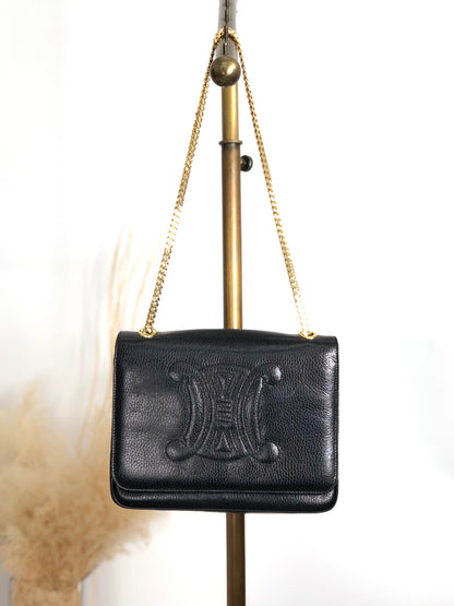 CELINE Triomphe Chain Shoulder bag Black Vintage t8zcx2