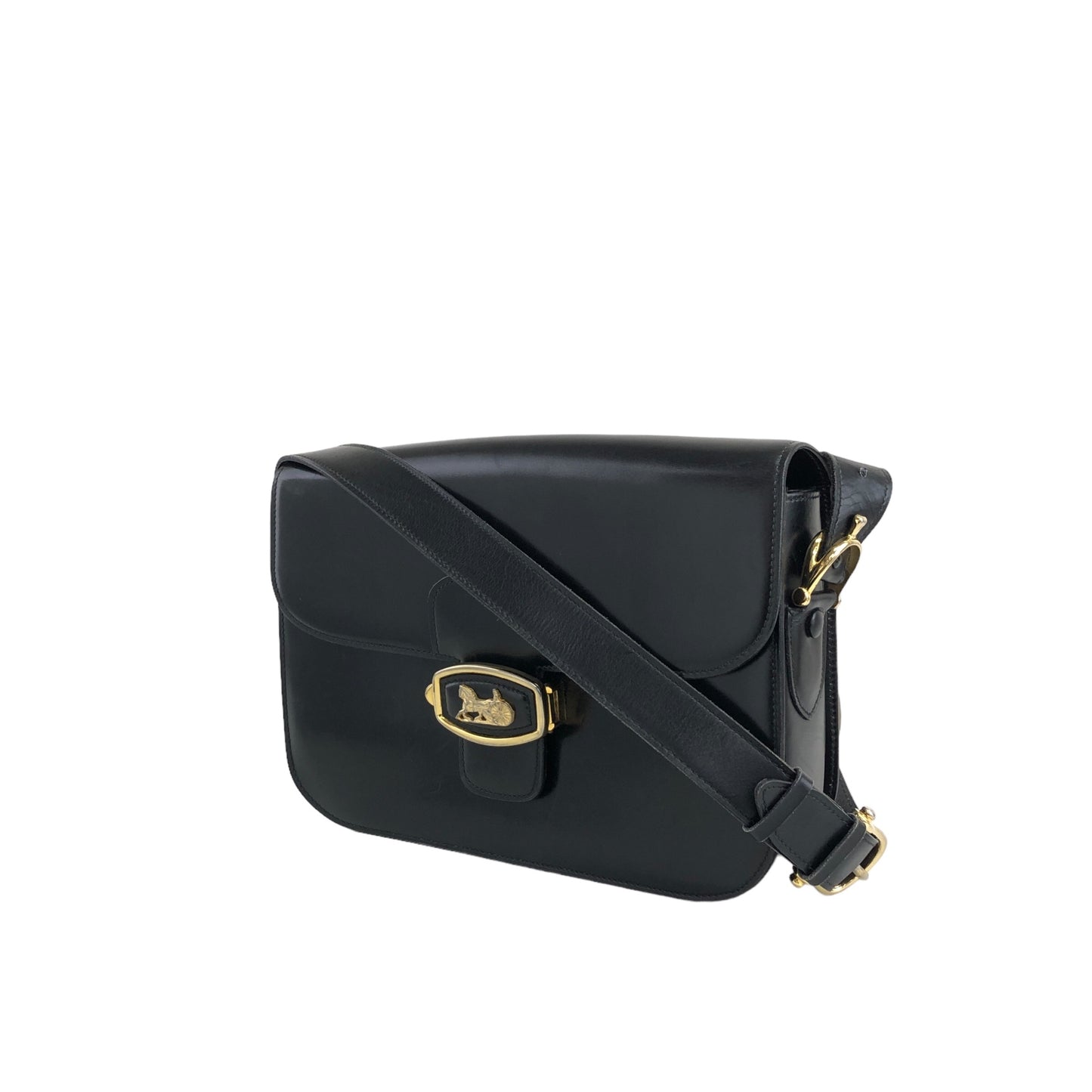 CELINE Horse Carriage Shoulder bag Black Vintage pupm4e