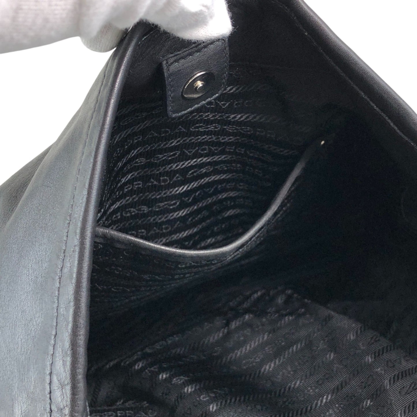 PRADA Logo Side Pocket Handbag Black Vintage ab8g6p