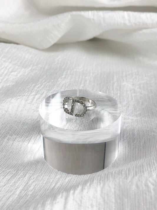 Christian Dior CD Logo Motif Rhinestone Ring Silver PETIT CD Vintage di6pz4