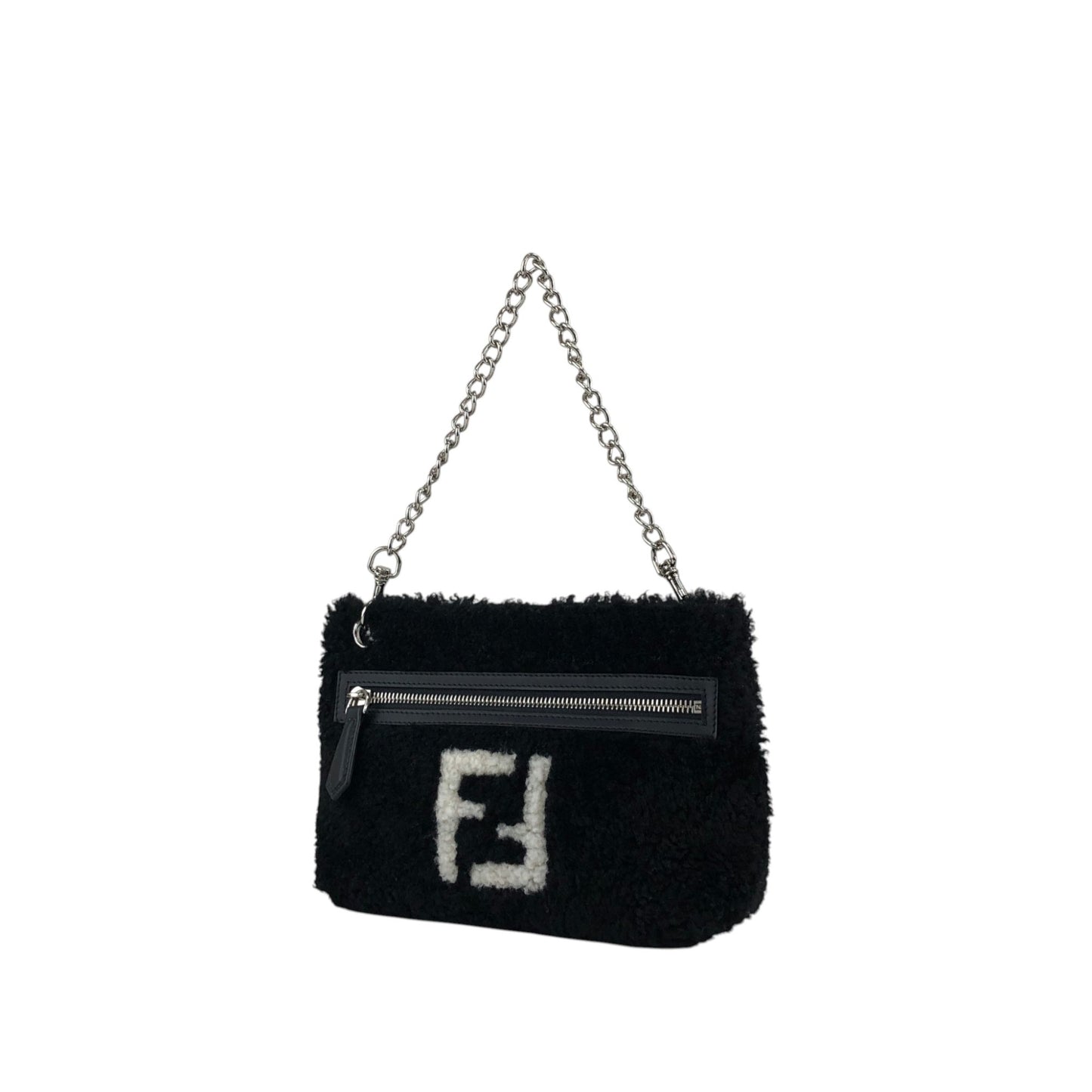 FENDI Logo Chain Handbag Black Vintage c34f5u