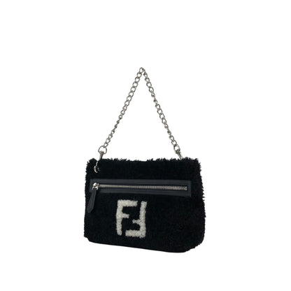 FENDI Logo Chain Handbag Black Vintage c34f5u
