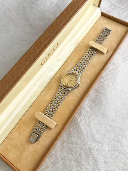 GUCCI Logo Quartz Watch Gold×Silver 9000L Vintage hsae4p