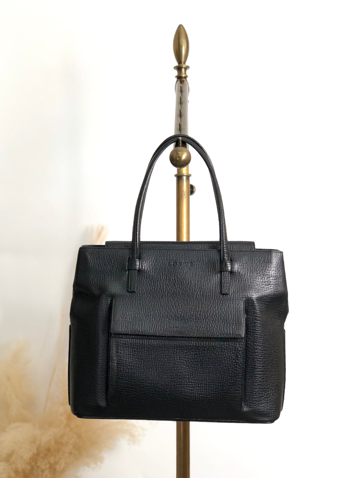 LOEWE Logo Embossed Handbag Black Vintage xvn4mm