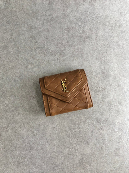 SAINT LAURENT PARIS YSL Logo Trifold Wallet Brown Vintage 2d43kh