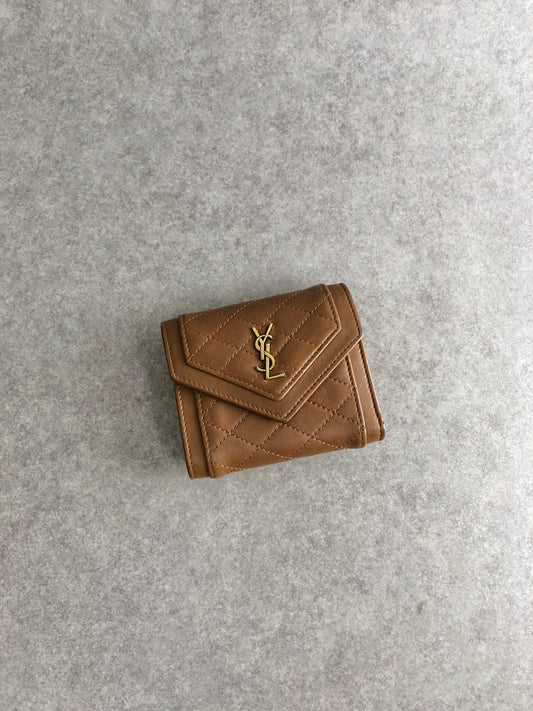 SAINT LAURENT PARIS YSL Logo Trifold Wallet Brown Vintage 2d43kh