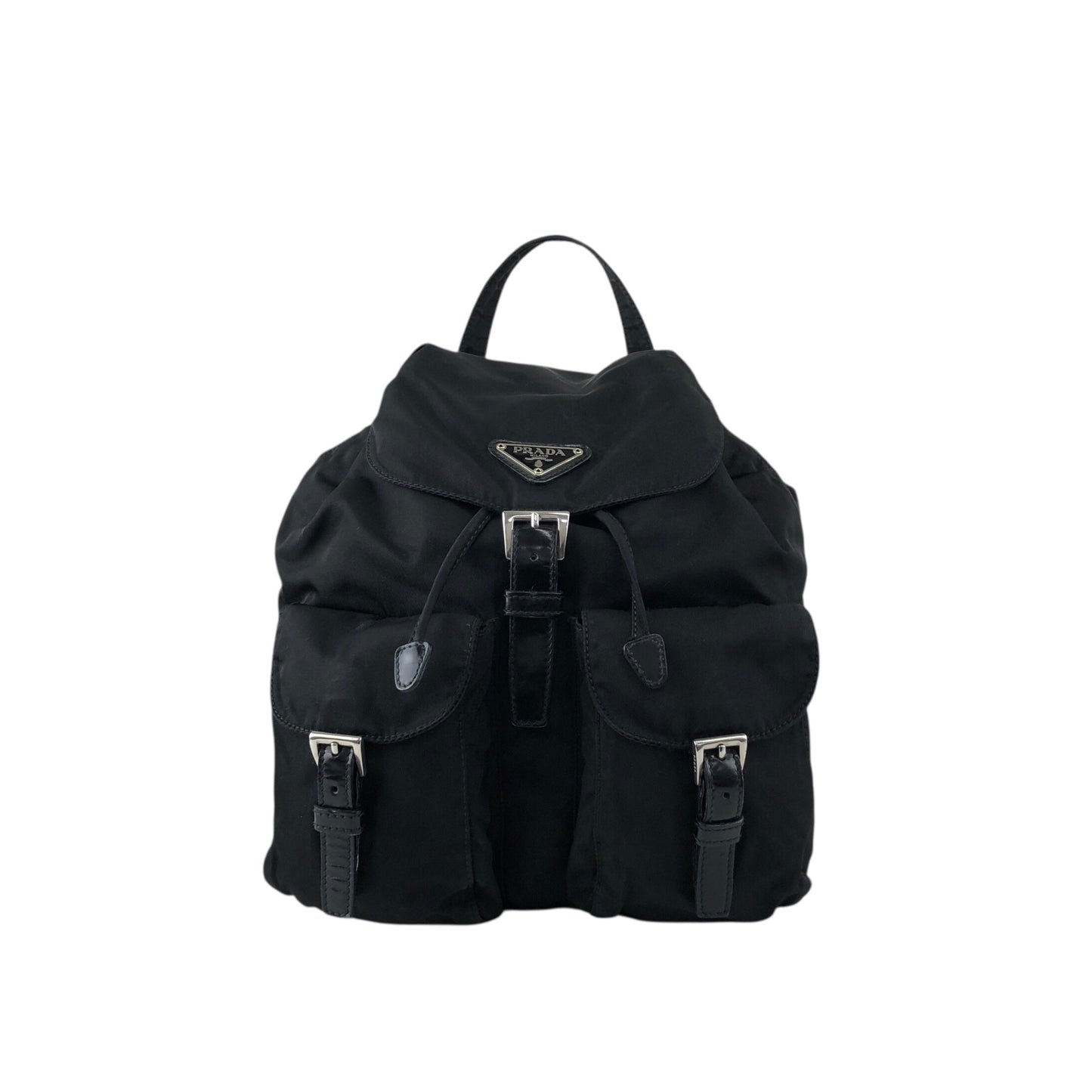 PRADA Tessuto Triangle Logo Double Pocket Backpack Black Vintage najw37