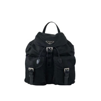 PRADA Tessuto Triangle Logo Double Pocket Backpack Black Vintage najw37