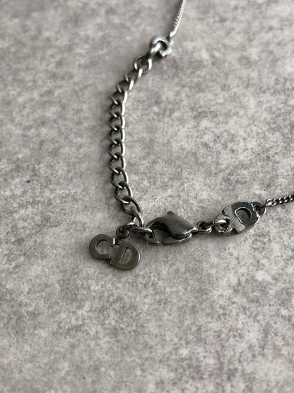 Christian Dior Logo Necklace Silver Vintage 26gurz