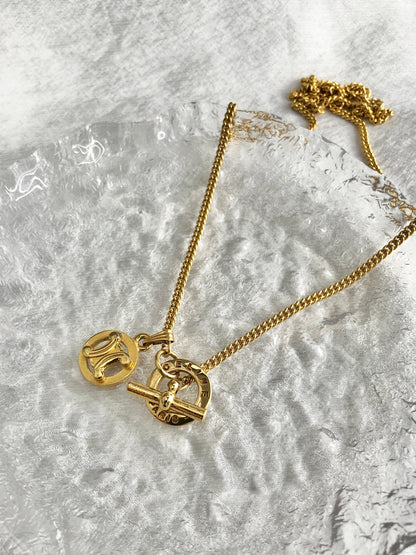 CELINE Triomphe Toggle Clasp Two-way Necklace Gold Vintage u37z5n