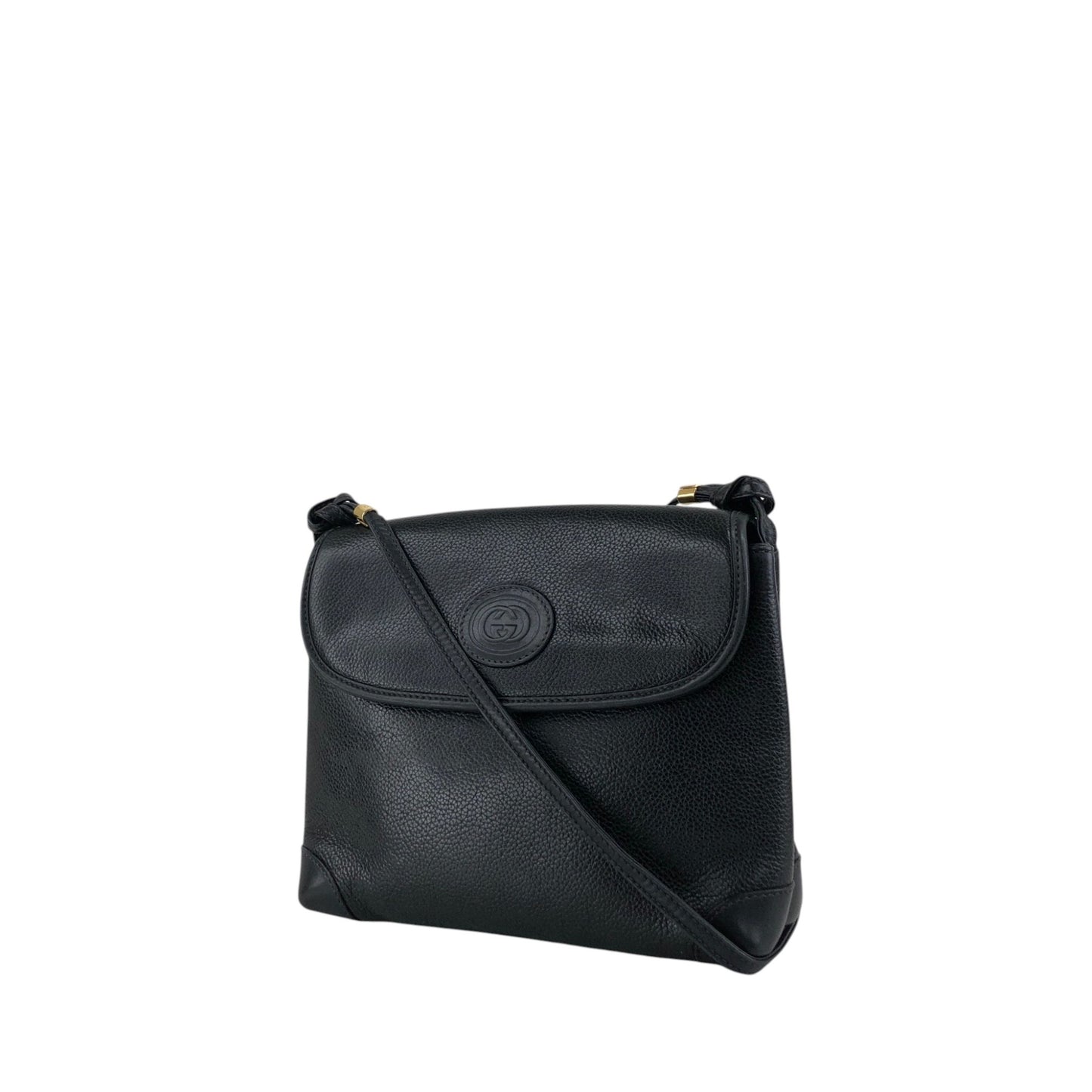 GUCCI Logo Embossed Shoulder bag Black Vintage awhzfg