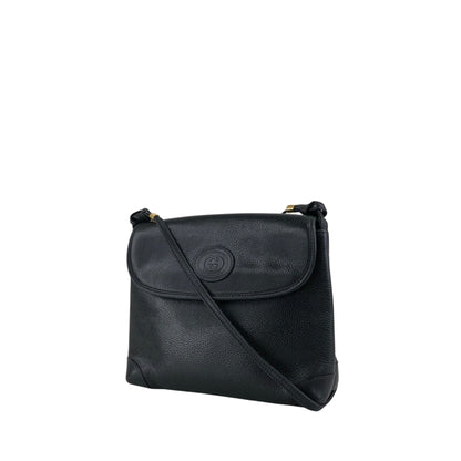 GUCCI Logo Embossed Shoulder bag Black Vintage awhzfg