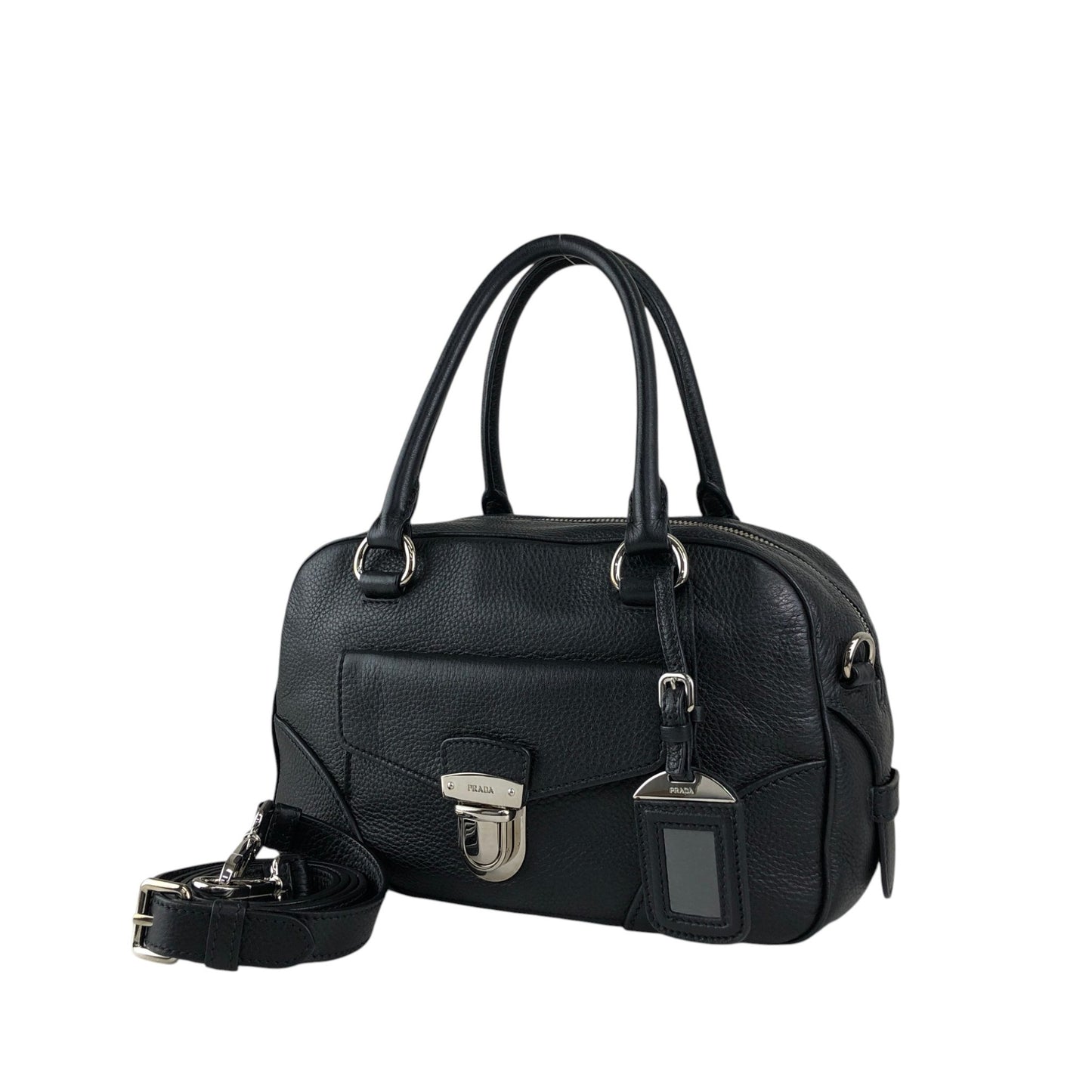 PRADA Logo Two-way Small Boston bag Shoulder bag Black Vintage 6yvxeb