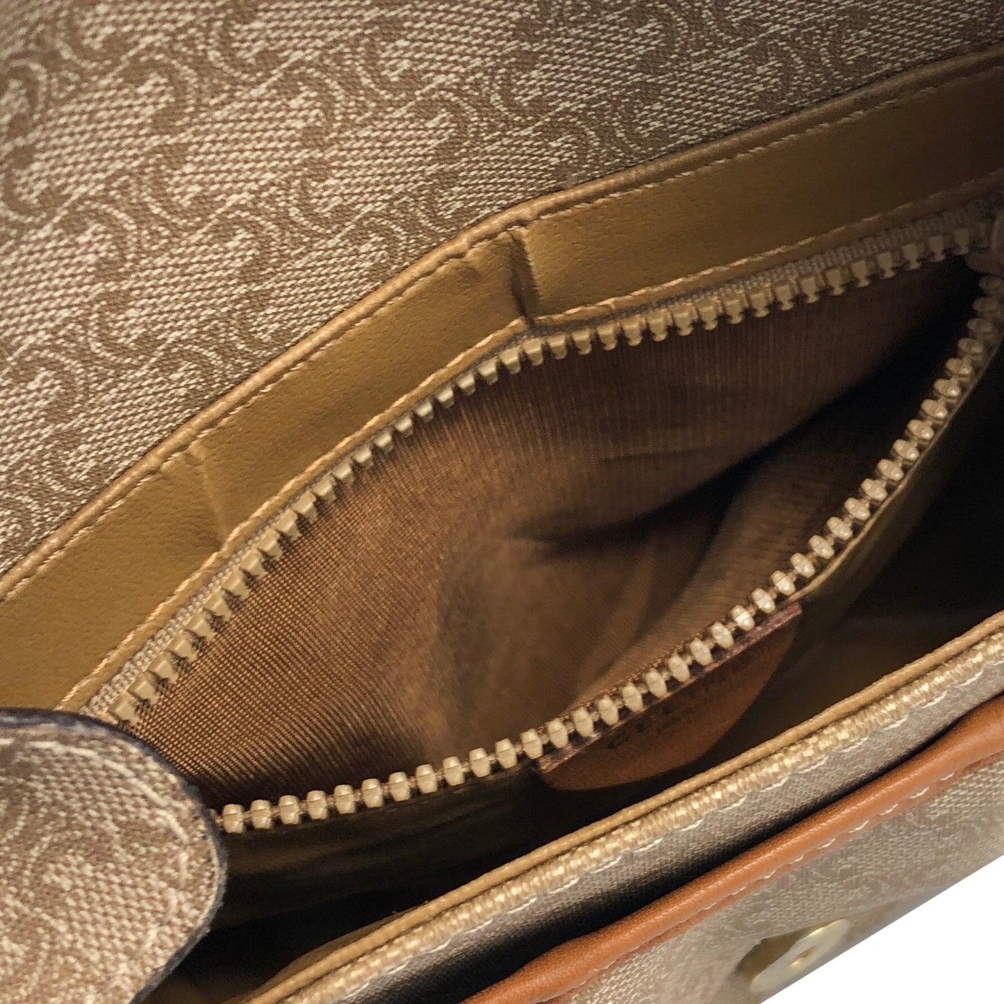 CELINE Macadam Blason Leather Shoulder bag Beige Vintage 78bcka