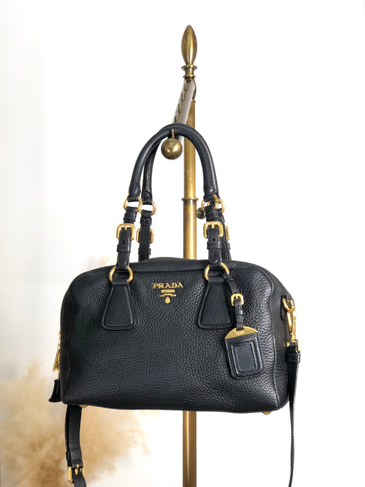 PRADA Logo Two-way Handbag Shoulder bag Black Vintage ws8uyb