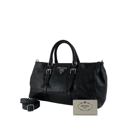 PRADA Logo Two-way Handbag Shoulder bag Black Vintage 2n4xpw