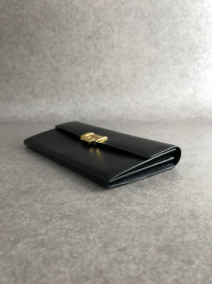 Yves Saint Laurent YSL Logo Long Wallet Black Vintage czyrem