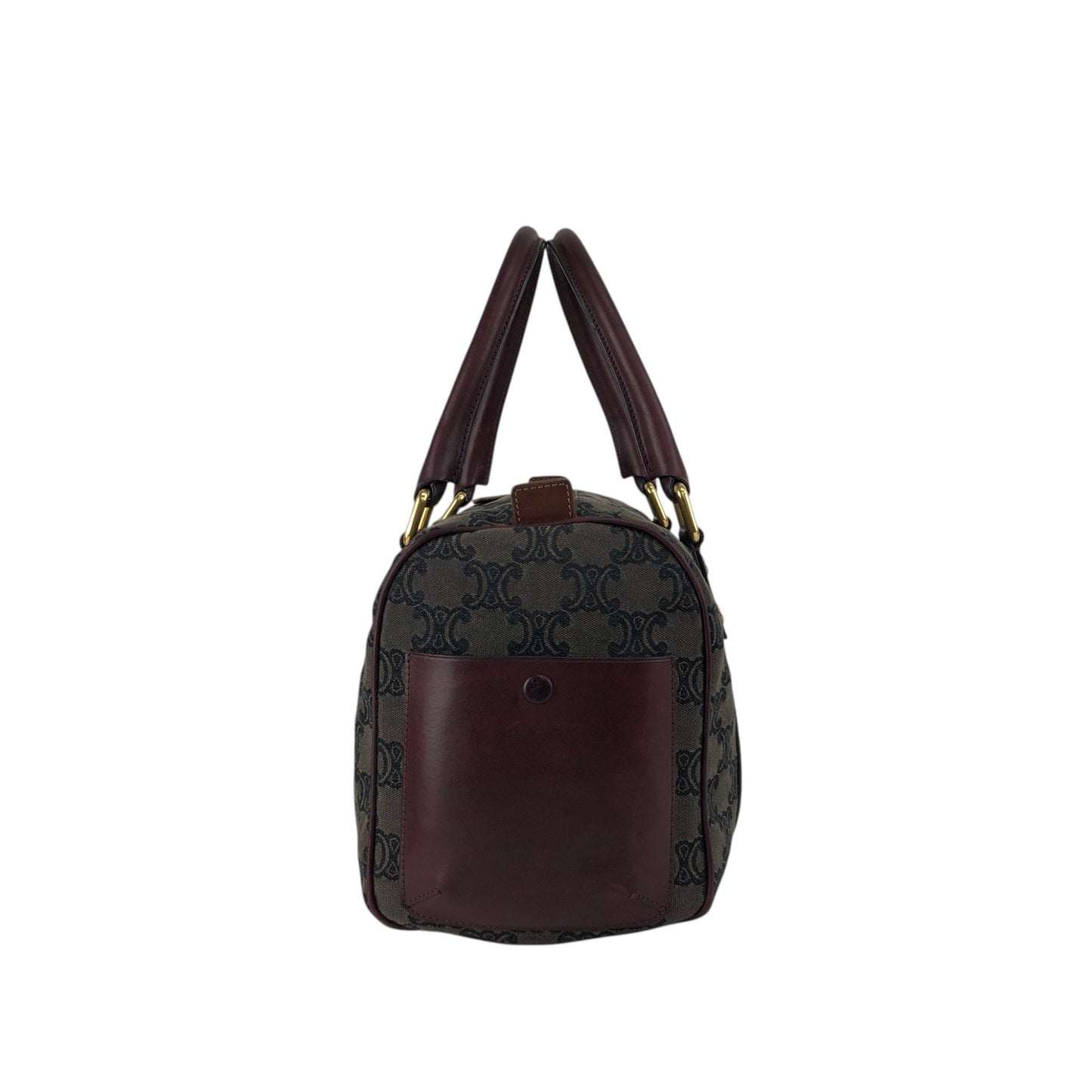 CELINE Blason Small Boston bag Handbag Gray Bordeaux Vintage iksjrc