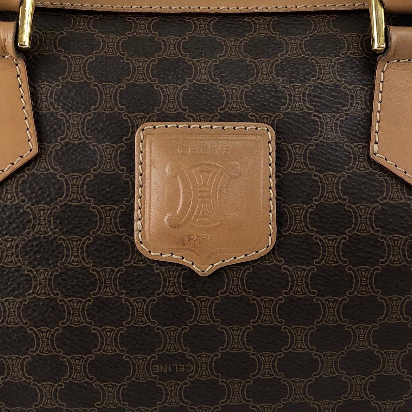 CELINE Macadam Blason Small Boston bag Handbag Brown Vintage tudkhm