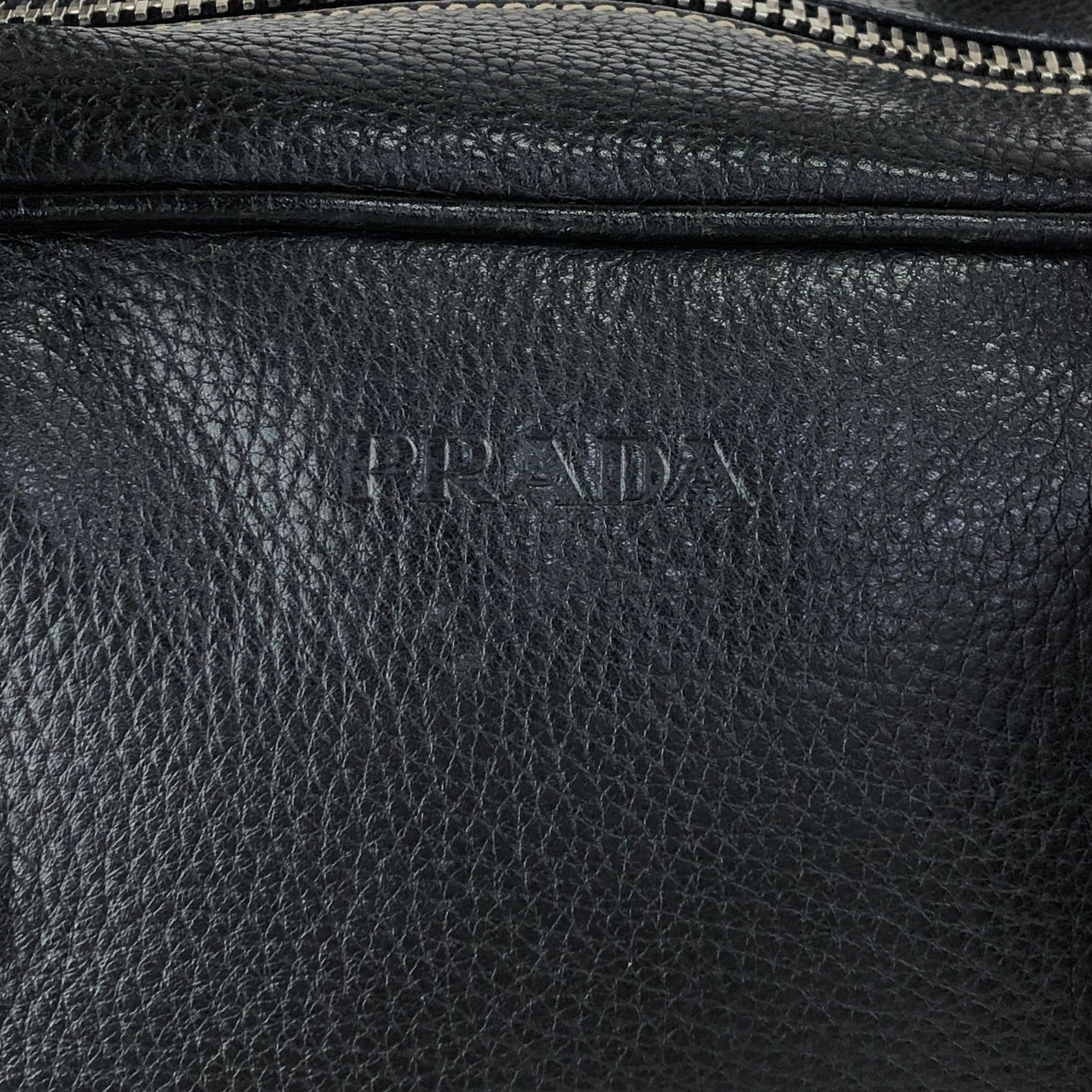PRADA Logo Embossed Small Boston bag Handbag Black Vintage wuztbm
