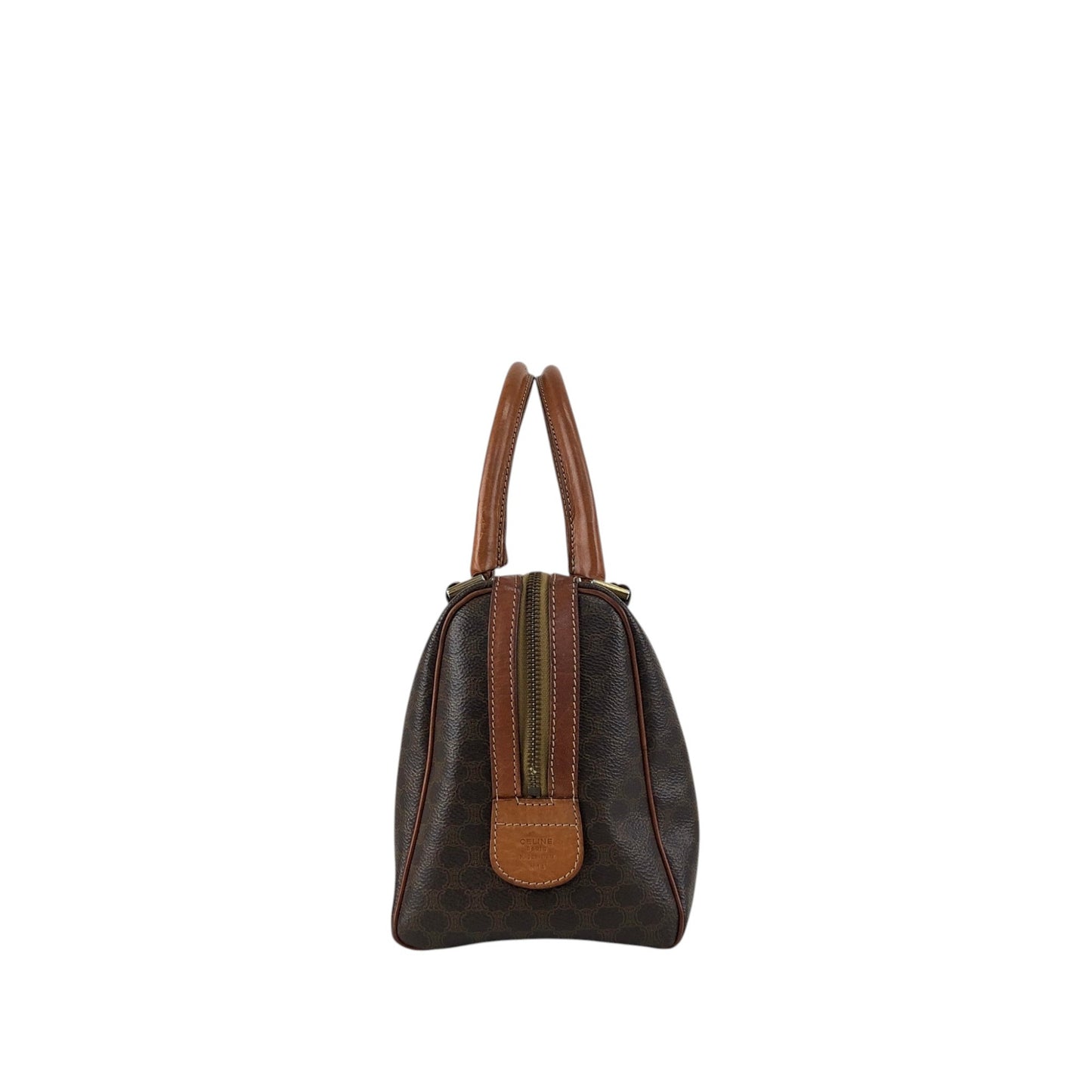 CELINE Macadam Blason Small Boston bag Handbag Brown Vintage 3wak2v