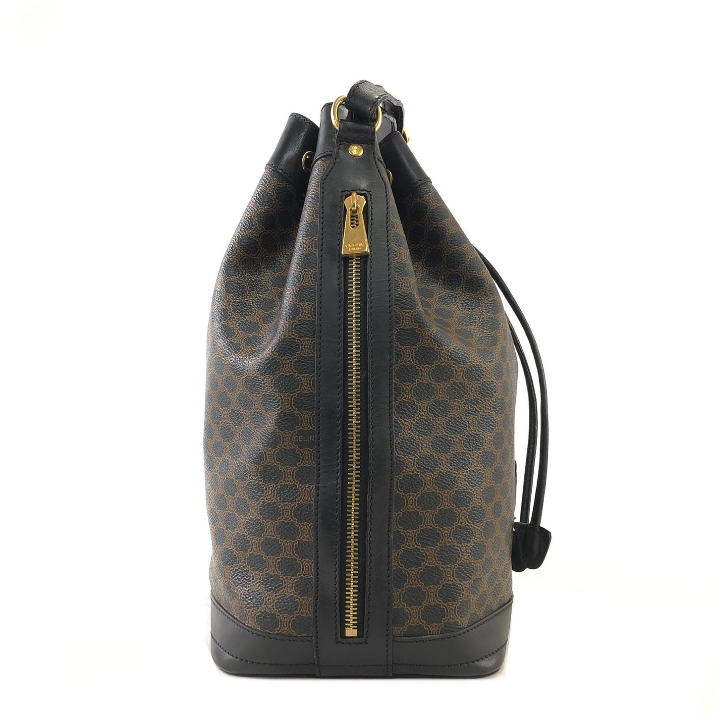 CELINE Macadam Blason Leather Drawstring Shoulder bag Black Vintage z6i5gp