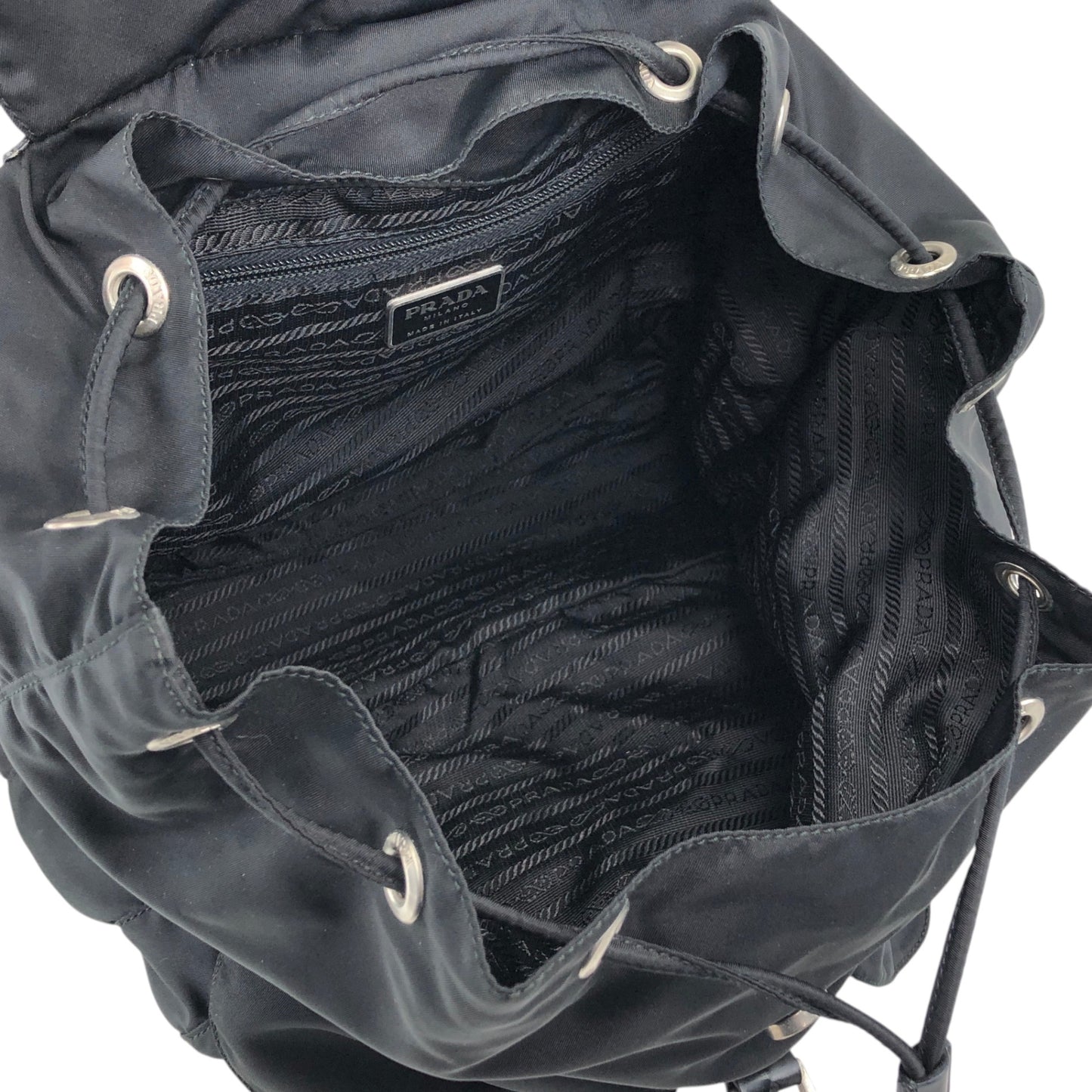 PRADA Tessuto Triangle Logo Double Pocket Backpack Black Vintage scciib