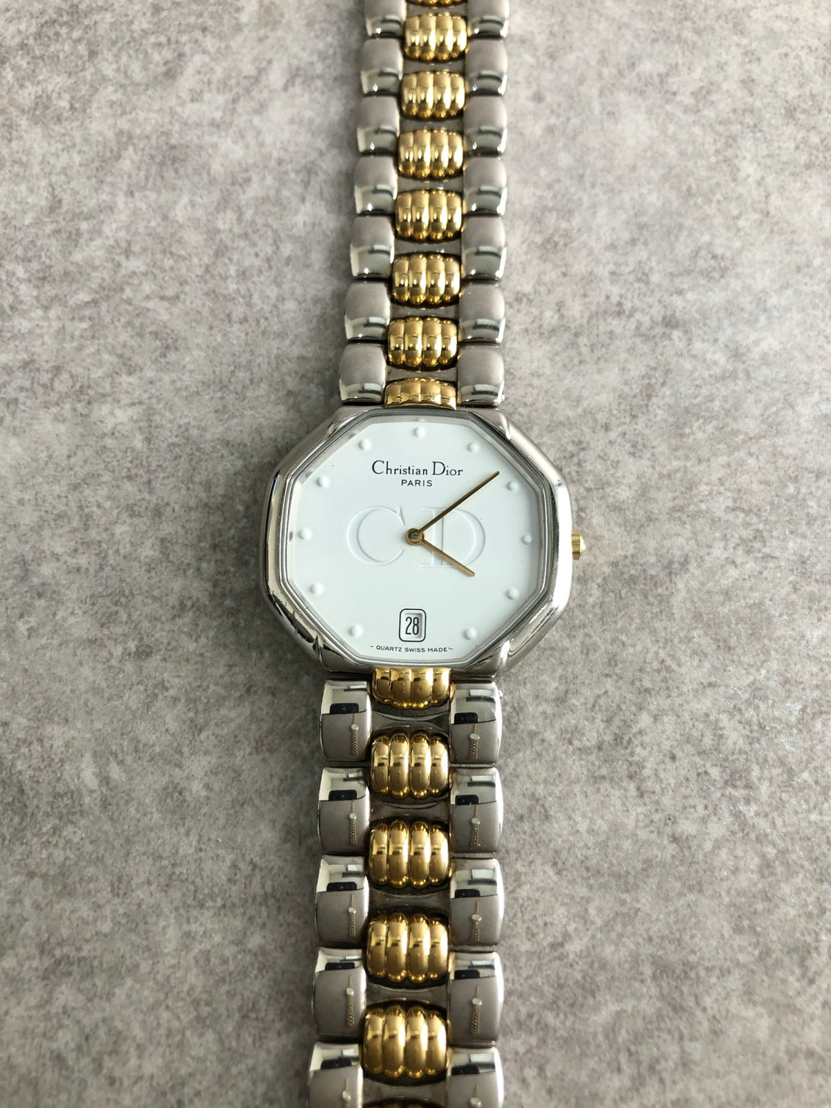 Christian Dior CD Logo Quartz Watch Silver×Gold 45.204 Vintage kh8utm