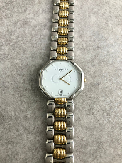 Christian Dior CD Logo Quartz Watch Silver×Gold 45.204 Vintage kh8utm