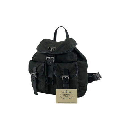 PRADA Tessuto Triangle Logo Double Pocket Backpack Black Vintage kuuttd