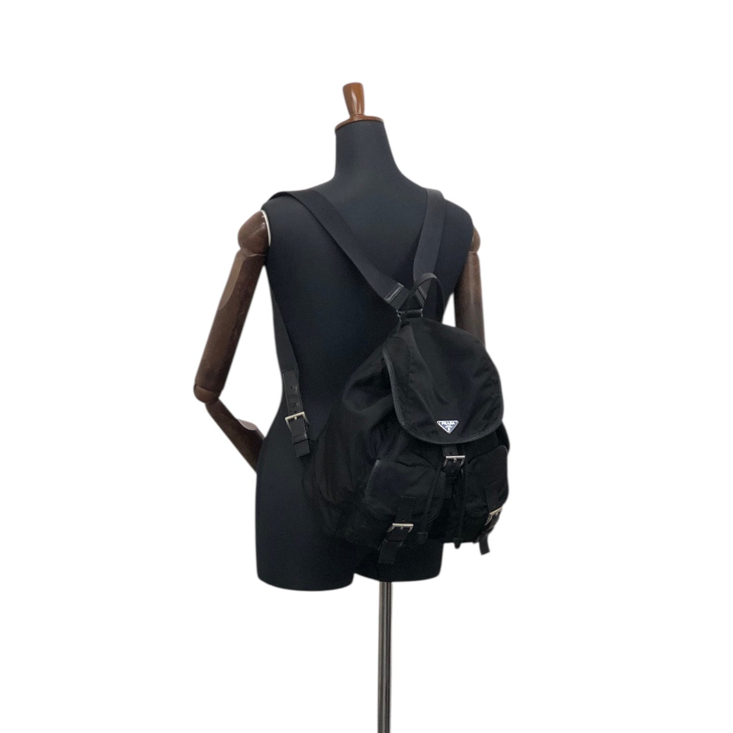 PRADA Tessuto Triangle Logo Backpack Black Vintage rj533h