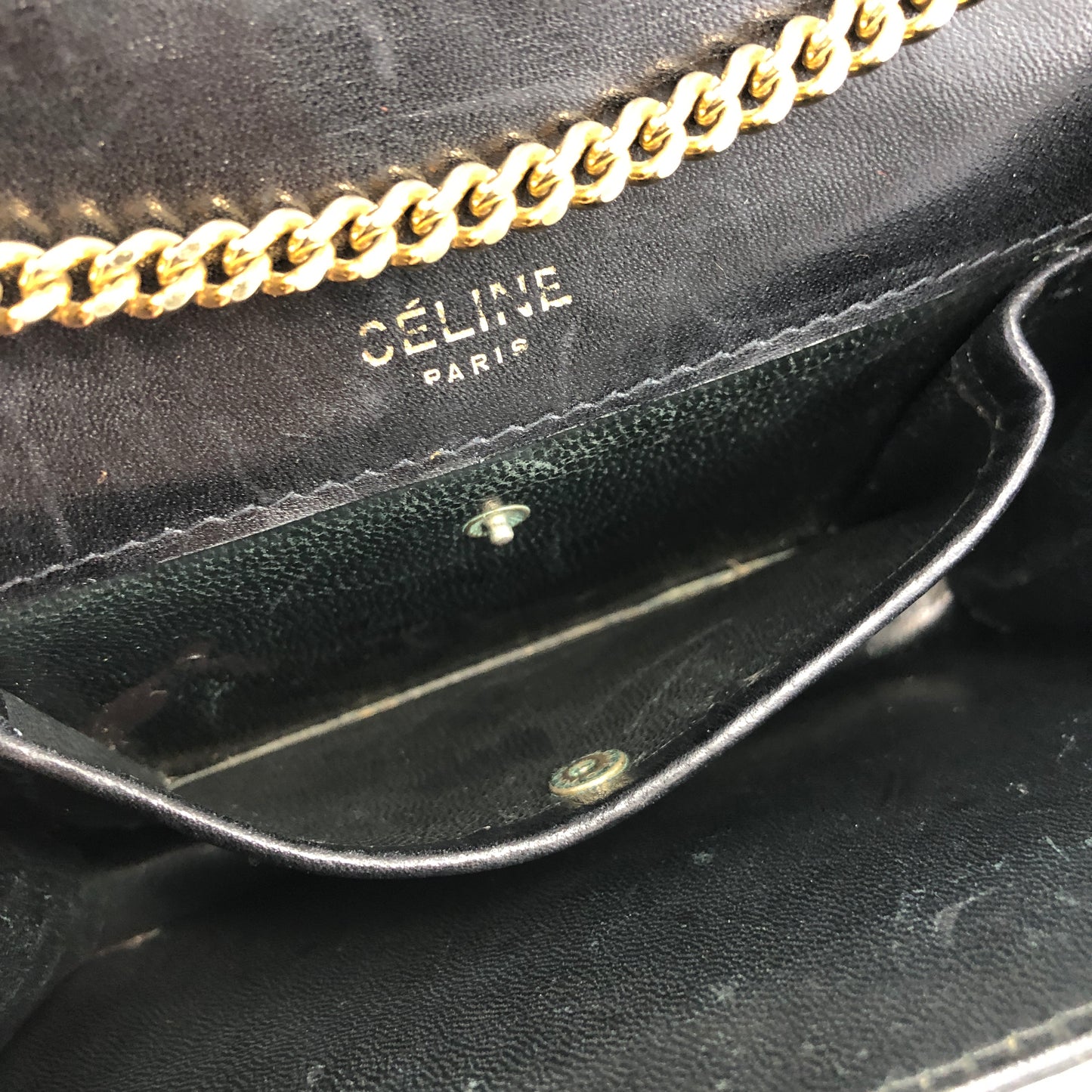 CELINE C Logo Crocodile Embossed Leather Chain Shoulder bag Black Vintage cxfmtw