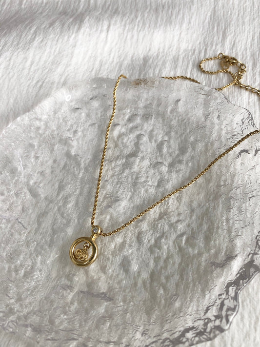 Christian Dior CD Logo Necklace Gold Vintage vhi2zs