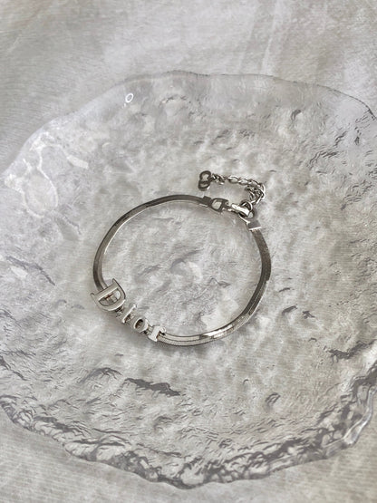 Christian Dior Logo Motif Bracelet Silver Vintage fim3z7
