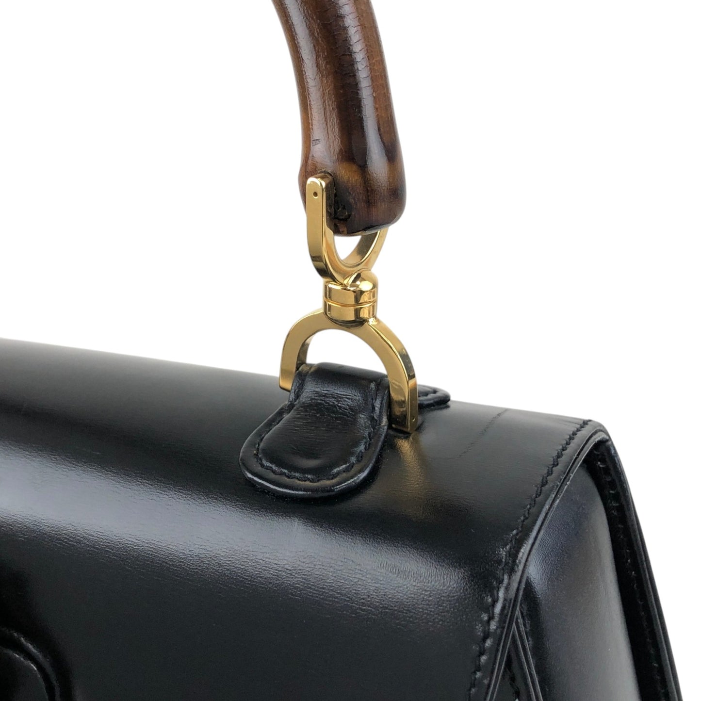 GUCCI Bamboo Turn Lock Handbag Black Vintage 57imw4