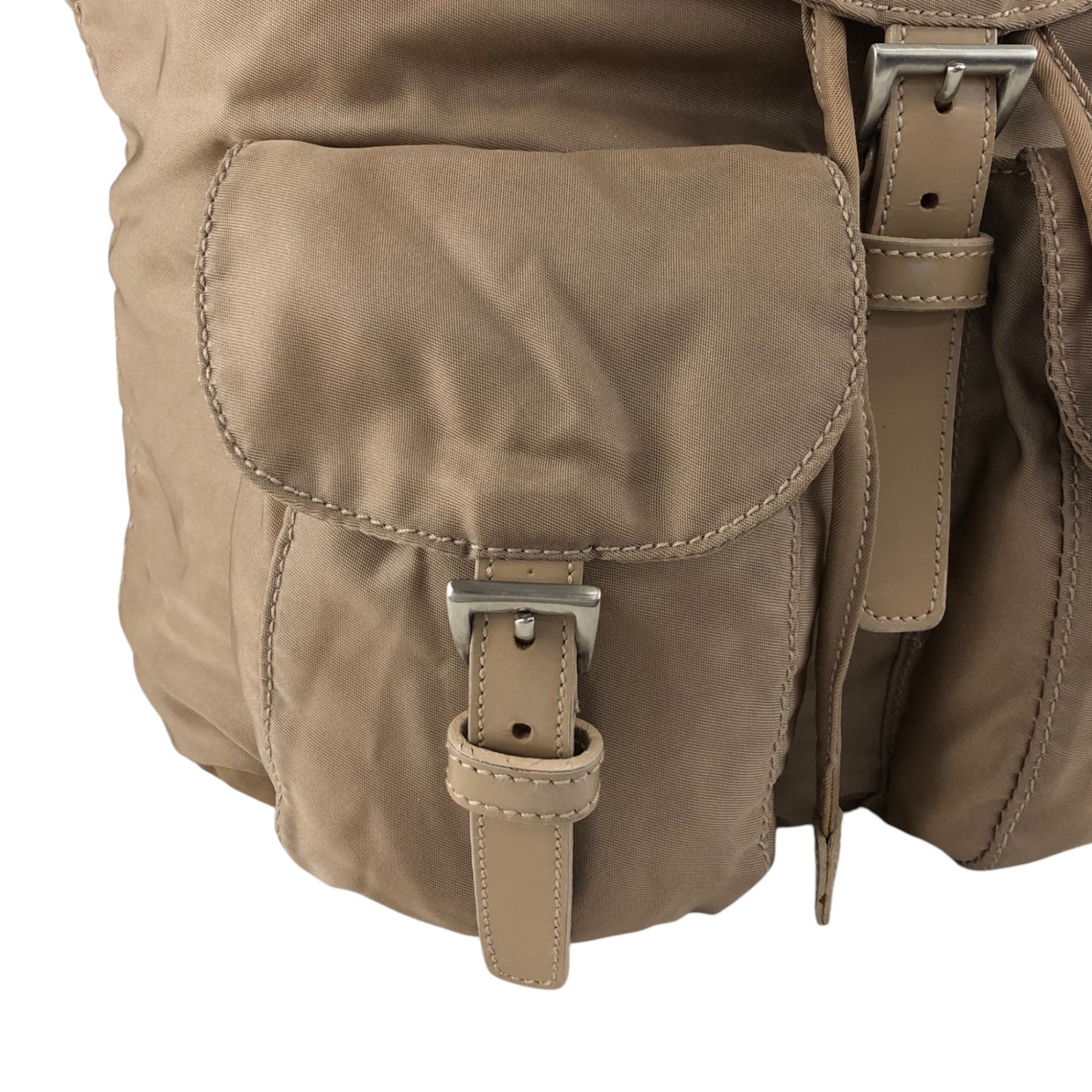 PRADA Tessuto Triangle Logo Double Pocket Backpack Beige Vintage nhc32x