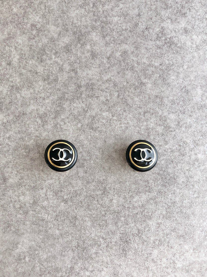 CHANEL Coco Mark Earrings Black Vintage gc3i2m