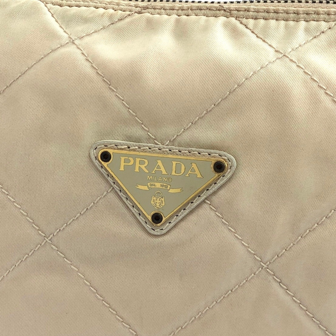 PRADA Triangle Logo  Nylon Chain Shoulder bag Beige Vintage eyiyyt