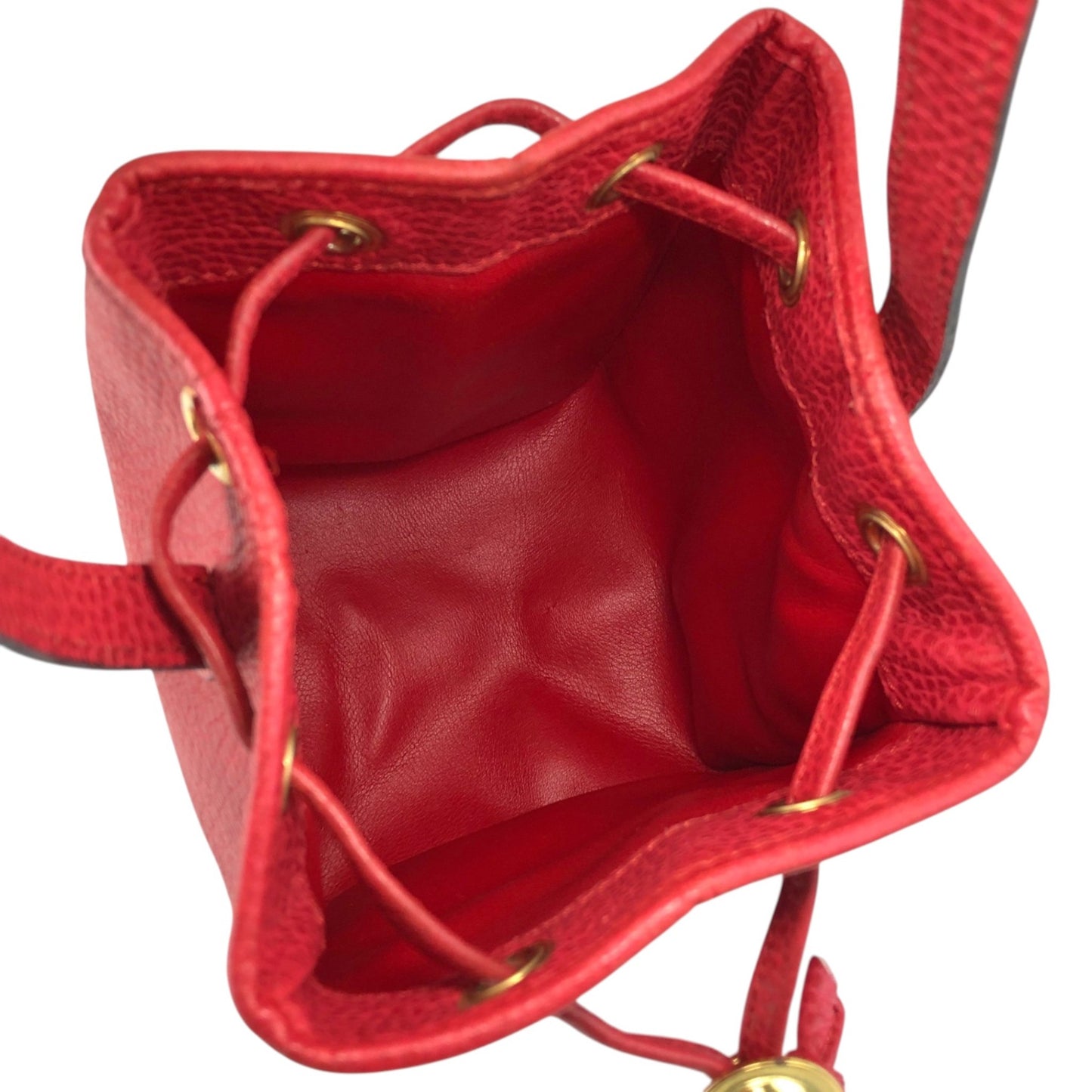 Christian Dior CD Logo Drawstring Small Handbag Red Vintage 46ensx
