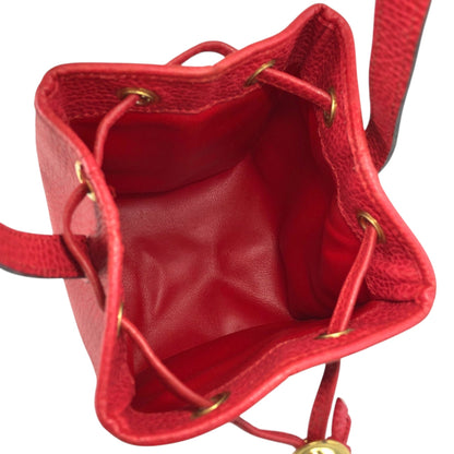 Christian Dior CD Logo Drawstring Small Handbag Red Vintage 46ensx