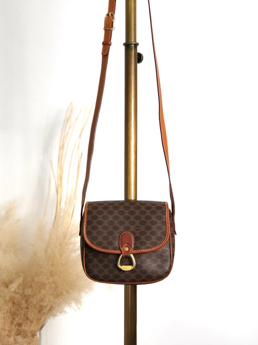 CELINE Macadam Horse Bit Shoulder bag Brown Vintage ffjd2x