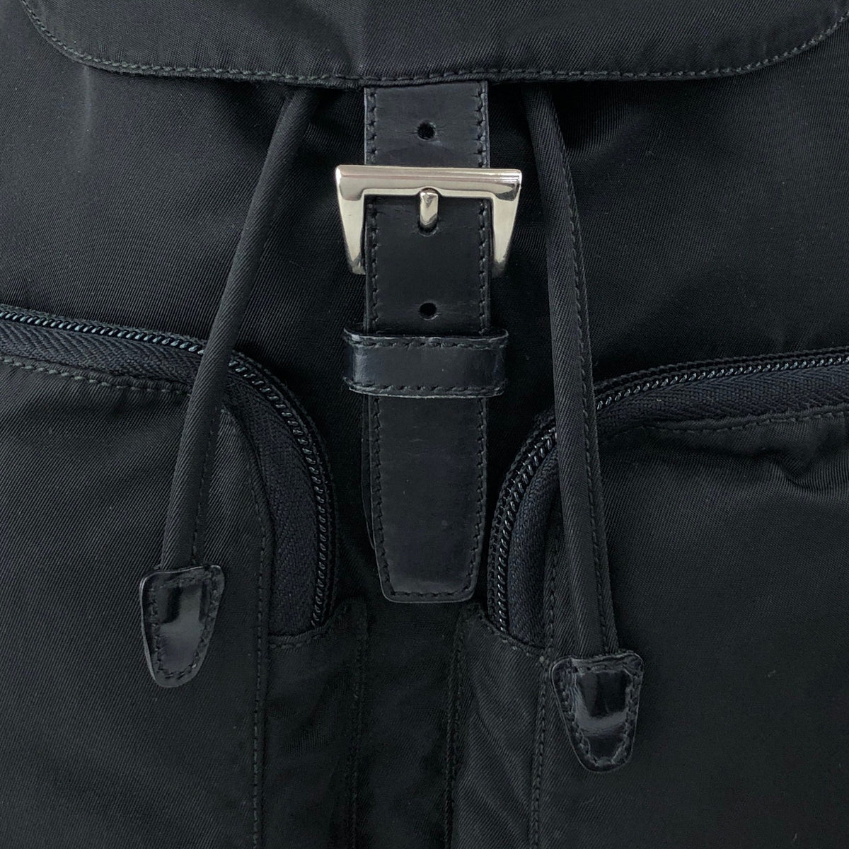 PRADA Tessuto Triangle Logo Double Pocket Backpack Black Vintage hspzjr