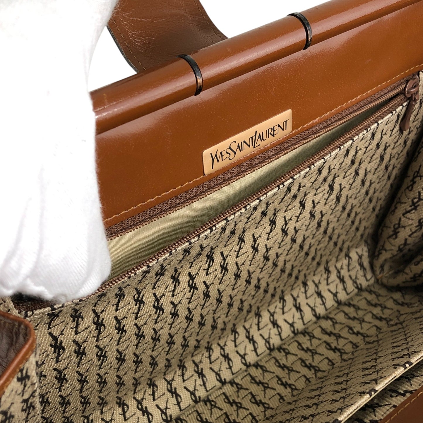 Yves Saint Laurent YSL Logo Cassandra Bias Stitch Clutch bag Brown Vintage i6mndi