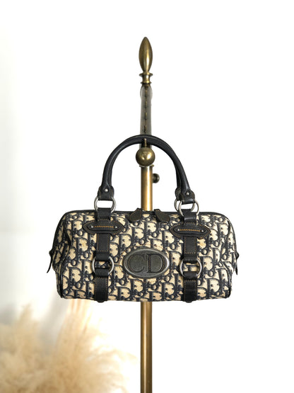 Christian Dior Trotter Small Boston bag Handbag Navy Vintage yrrvj3